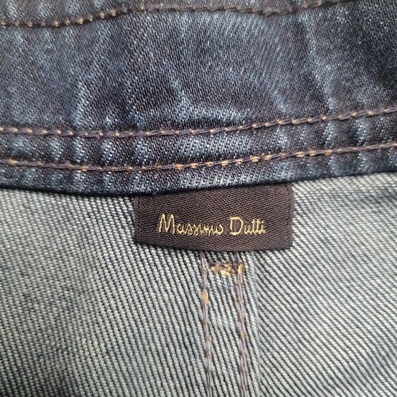 Massimo Dutti Shorts 4 Blue Denim High Rise Leather Pocket Button Fly Casual - Picture 3 of 9